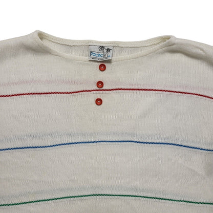 Pacific 80s Vintage White Striped Sleeveless Top Uk Women's Size 16