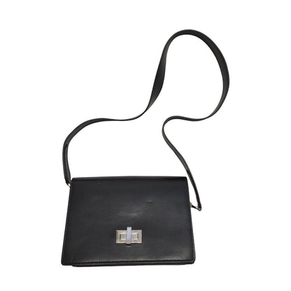 Genuine Leather Black Leather Hand Bag / Shoulder Bag Uk Women's 6.5" x 9"