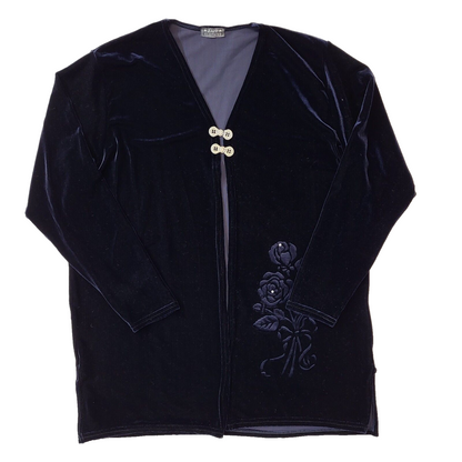 Zapp 90s Vintage Navy Blue Velvet Long Sleeve Top Women's Size L/XL Eu 40-42