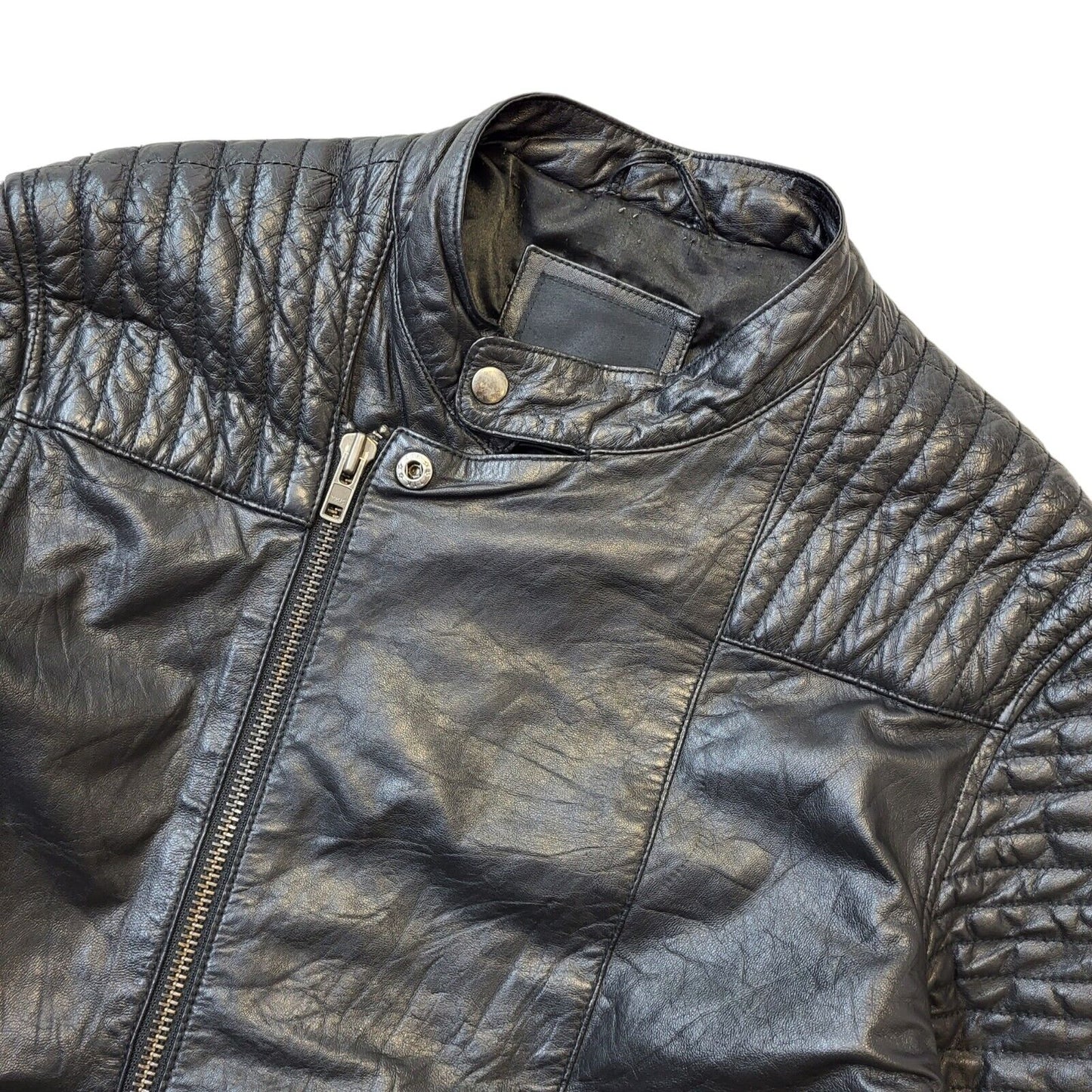 Barneys Black Leather Biker Style Jacket Uk Women's Size Medium