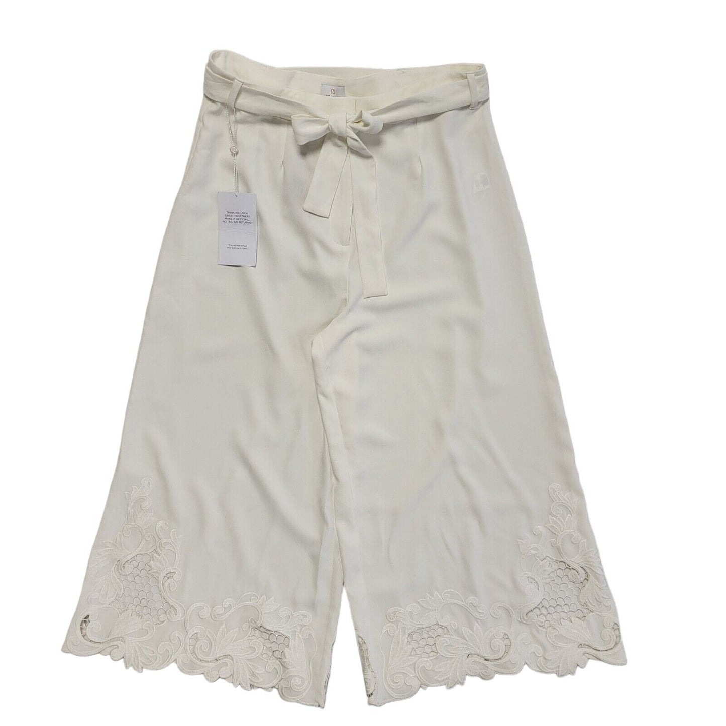 River Island Luxe Modern White belted Wide Leg Trouser Womens UK 16 W34 L23 BNWT