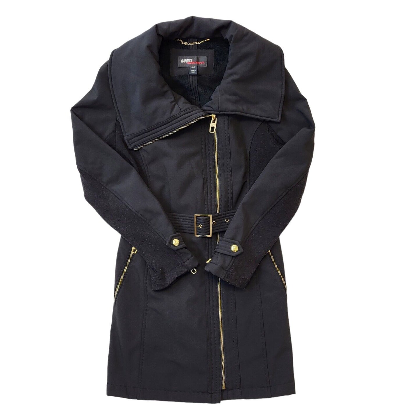 Miss Sixty Y2K Vintage Black Belted Zipped Coat Women's Size M Eu 38