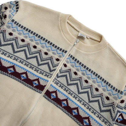 80s Vintage Cream & Brown Zipped Cardigan Uk Women's Size Large