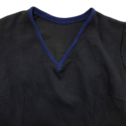 70s Vintage Navy Blue V-Neck Short Sleeve Mini Dress Women's 10
