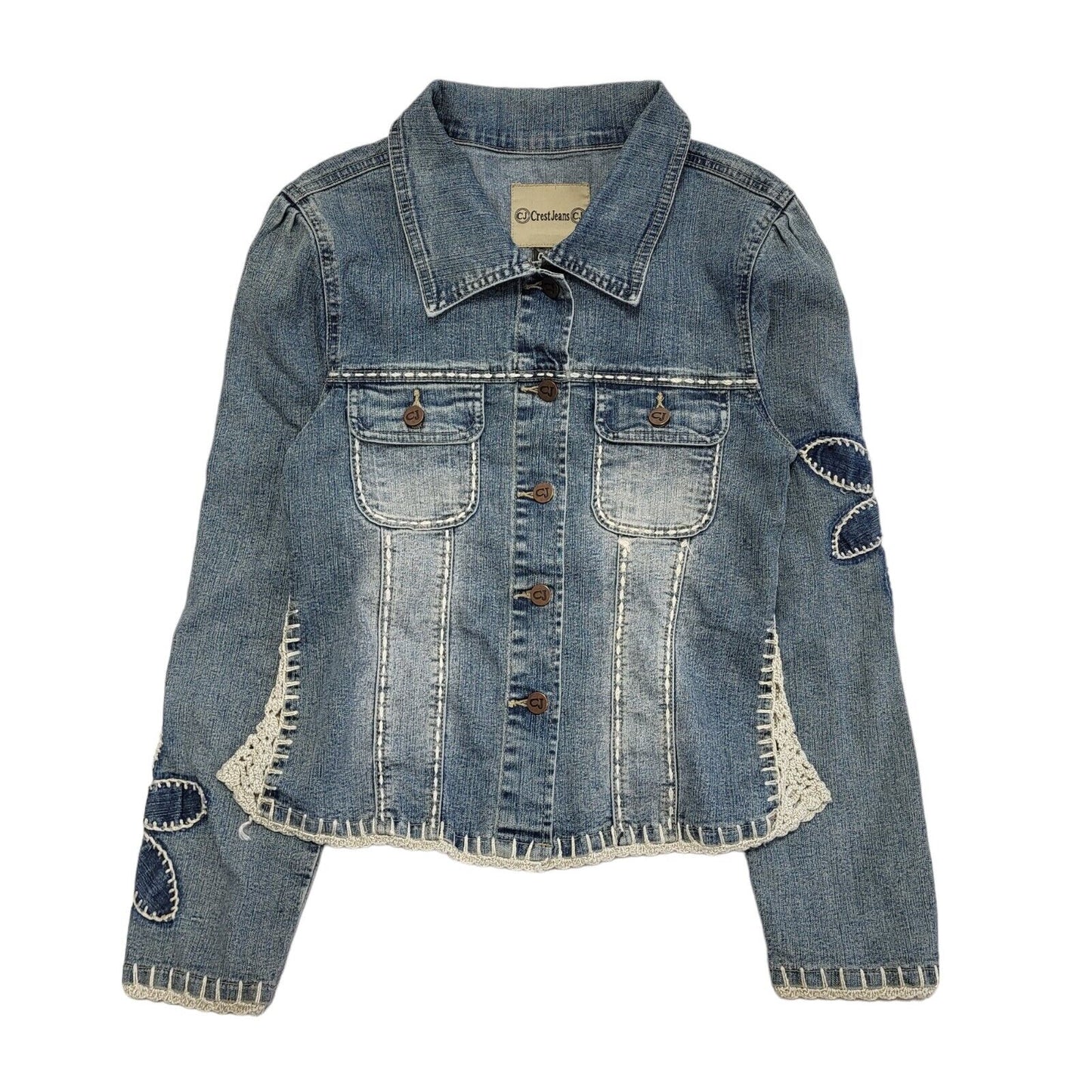 Crest Jeans Dark Blue 90s Vintage Button Denim Jacket Uk Women's Size M