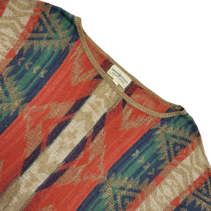Ralph Lauren Y2KGreen Beige & Orange Short Sleeve Batwing Top Womens UK L