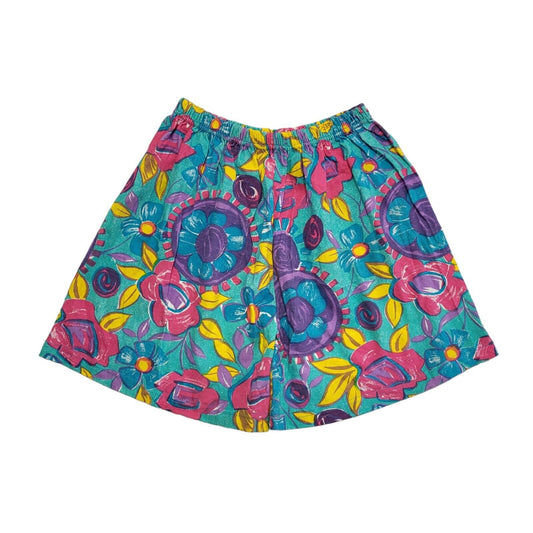 90s Vintage Blue Purple Floral Elasticated Shorts Uk Women's Size S W26