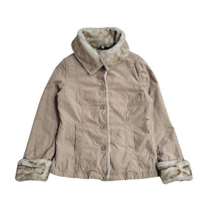 John Rocha Beige 90s Vintage Button Faux Fur Jacket Uk Women's Size 10