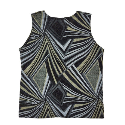 Classic Image 90s Vintage Black Silver Sleeveless Blouse Women's Size L Eu 40