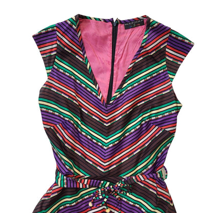 Naf Naf 90s Vintage Multicoloured A-Line Belted Dress Women's Size 10