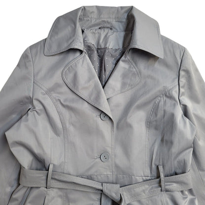M&Co Grey Vintage Y2K Button & Belted Rain Coat Uk Women's Size 18