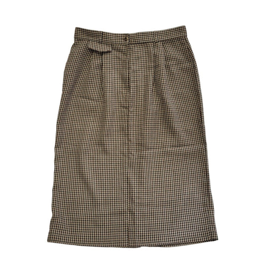 St Michael Vintage 80's Brown Checked Hi Waist Midi Skirt Womens UK Size 16 W32