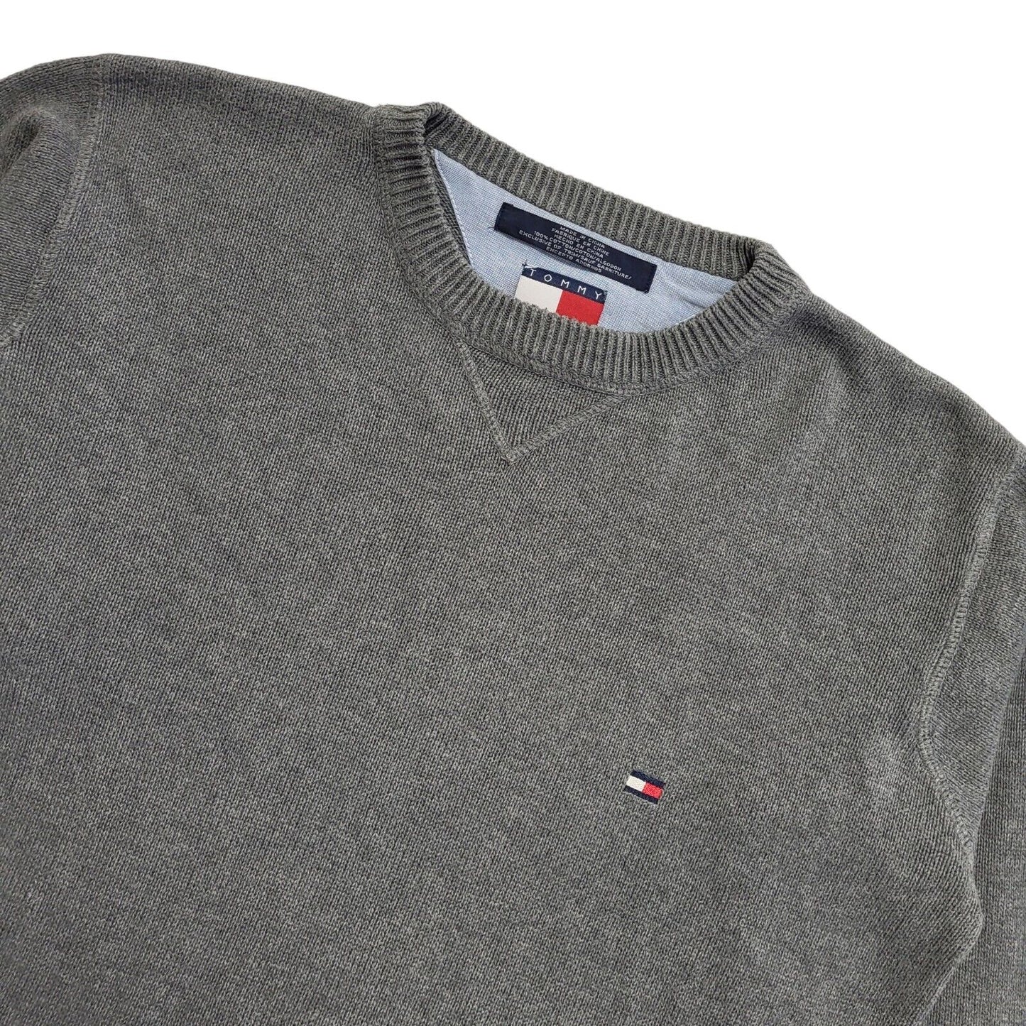 Tommy Hilfiger 90's Jumper Grey V-Neck Long Sleeve Mens UK S
