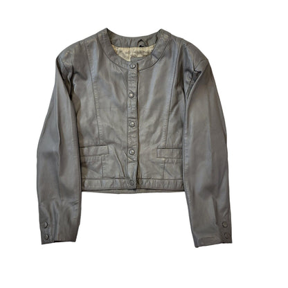 Vintage 90s Grey Leather Jacket With Snap Buttons Women's Size M
