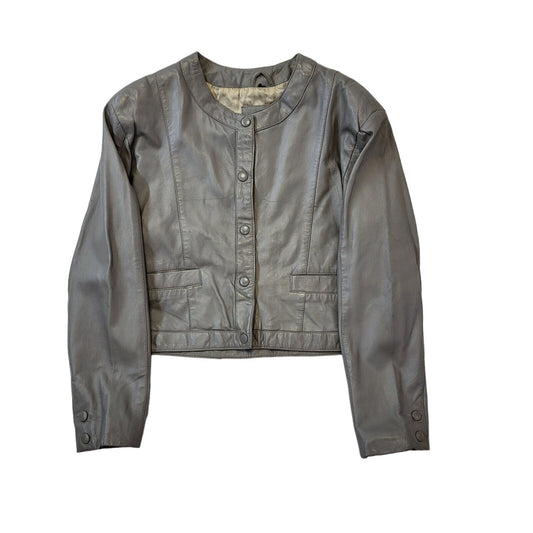 Vintage 90s Grey Leather Jacket With Snap Buttons Women's Size M