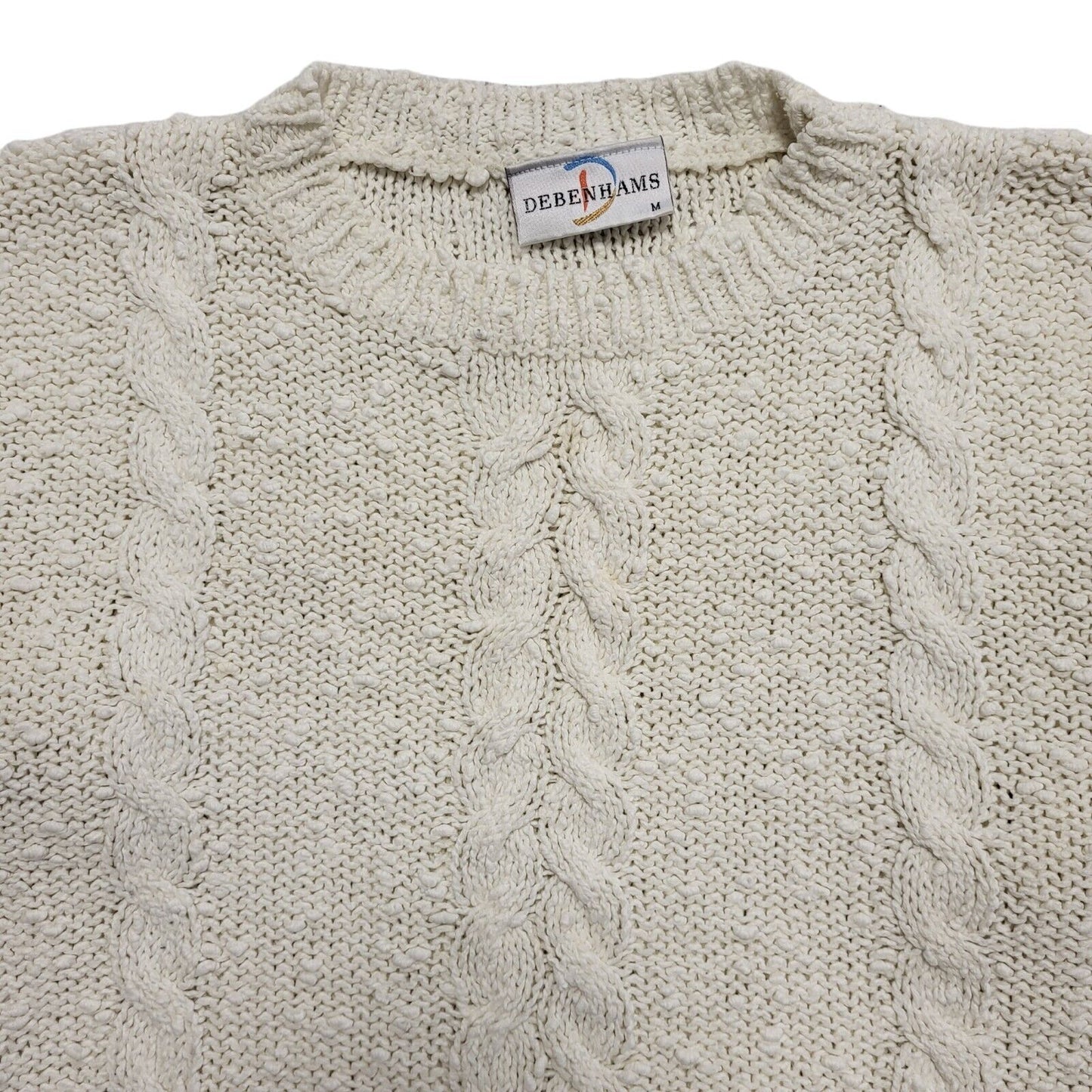 Debenhams 80s Vintage White Acrylic Round Neck Jumper Uk Women's Size Medium