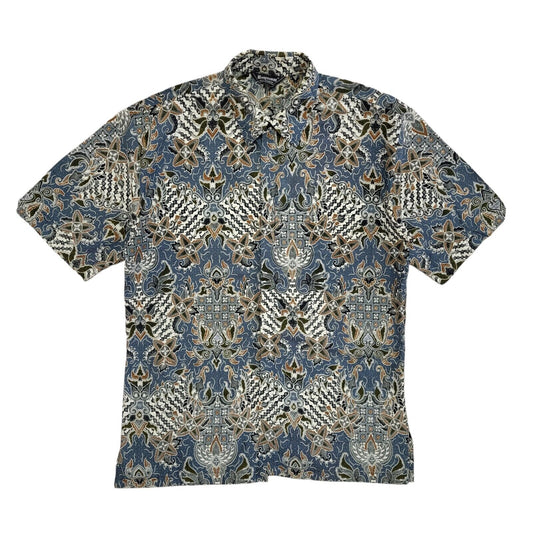 Bangsaman Vintage 90's Blue Green Abstract Short Sleeve Shirt Uk Men's Size M