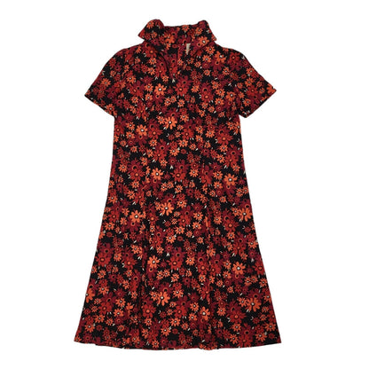 70s Vintage Red Floral Collared Short Sleeved Shift Dress Women's 14