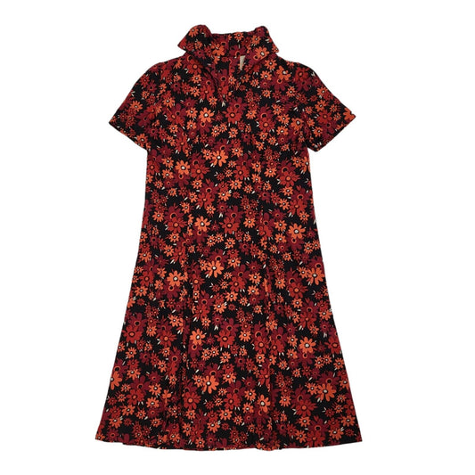 70s Vintage Red Floral Collared Short Sleeved Shift Dress Women's 14