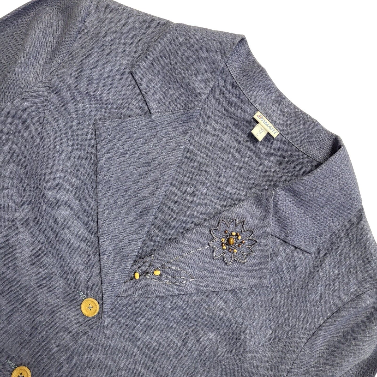 Damart Vintage 80's Blue Button Front Linen Dress Jacket Uk Women's Size 12