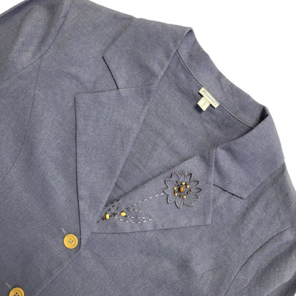 Damart Vintage 80's Blue Button Front Linen Dress Jacket Uk Women's Size 12
