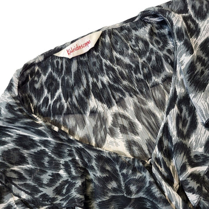Kaleidoscope Y2K Black & White Leopard Print Sheer Ruffle Blouse Women's 20