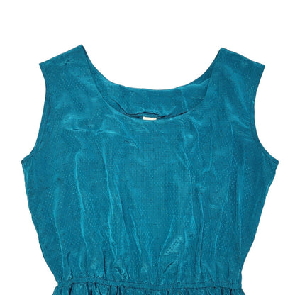 Vintage 80s Blue Sleeveless Evening Fit & Flare Dress Uk Women's Size 16