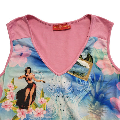 Topsy Turvy Usa Pink Blue Beach Y2K Summer Top Women's Uk Medium
