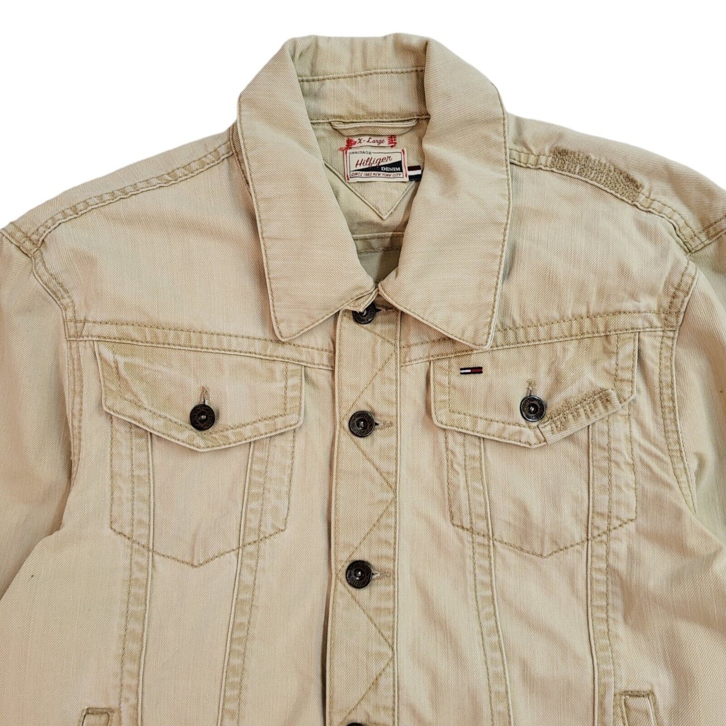 Tommy Hilfiger Beige 90s Vintage Denim Jacket Uk Women's Size XL