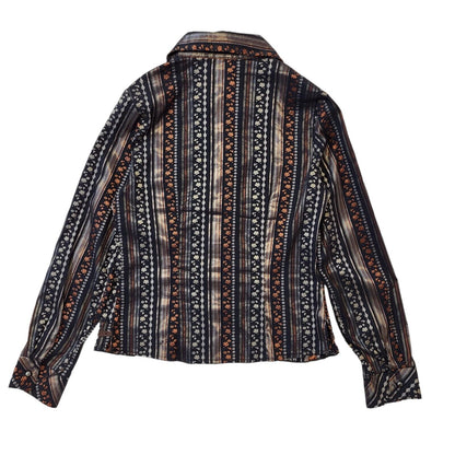 Almax Y2K Vintage Black & Brown Retro Floral Button Up Blouse Women's 14
