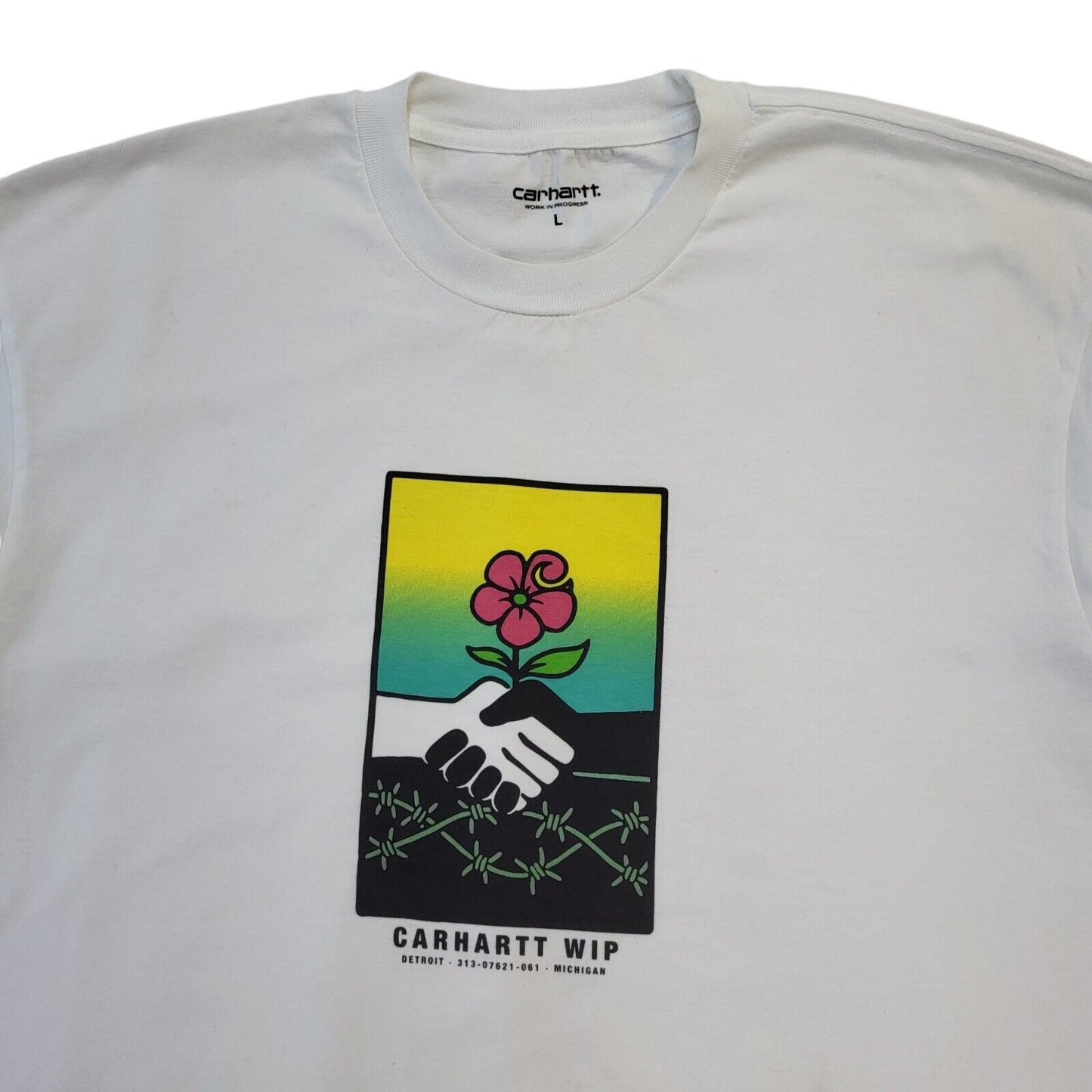 Carharrt 90s Vintage Flower Print White Crew Neck T-Shirt Men's L