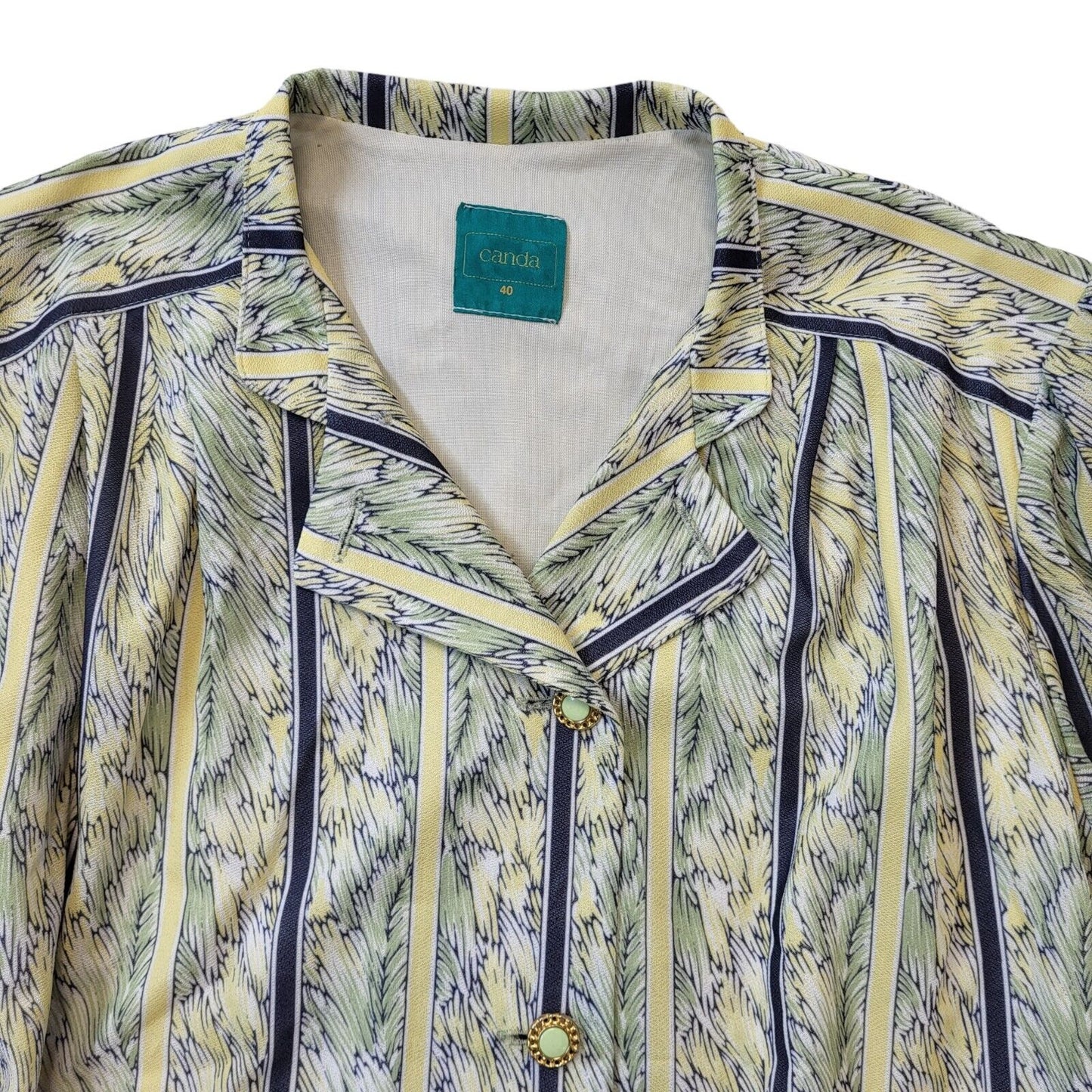 Canda C&A 70s Vintage Collared Green & Navy Daywear Dress Women's Size 12 Eu 40