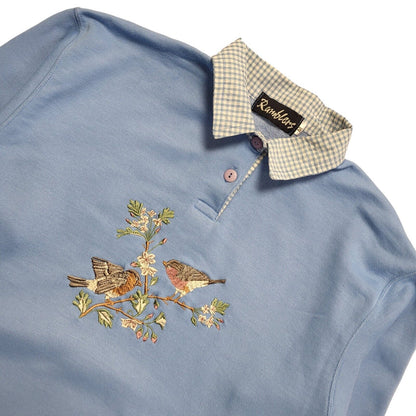 Ramblers Light Blue Vintage 80's Birds Collared Jumper Uk Women's Size M