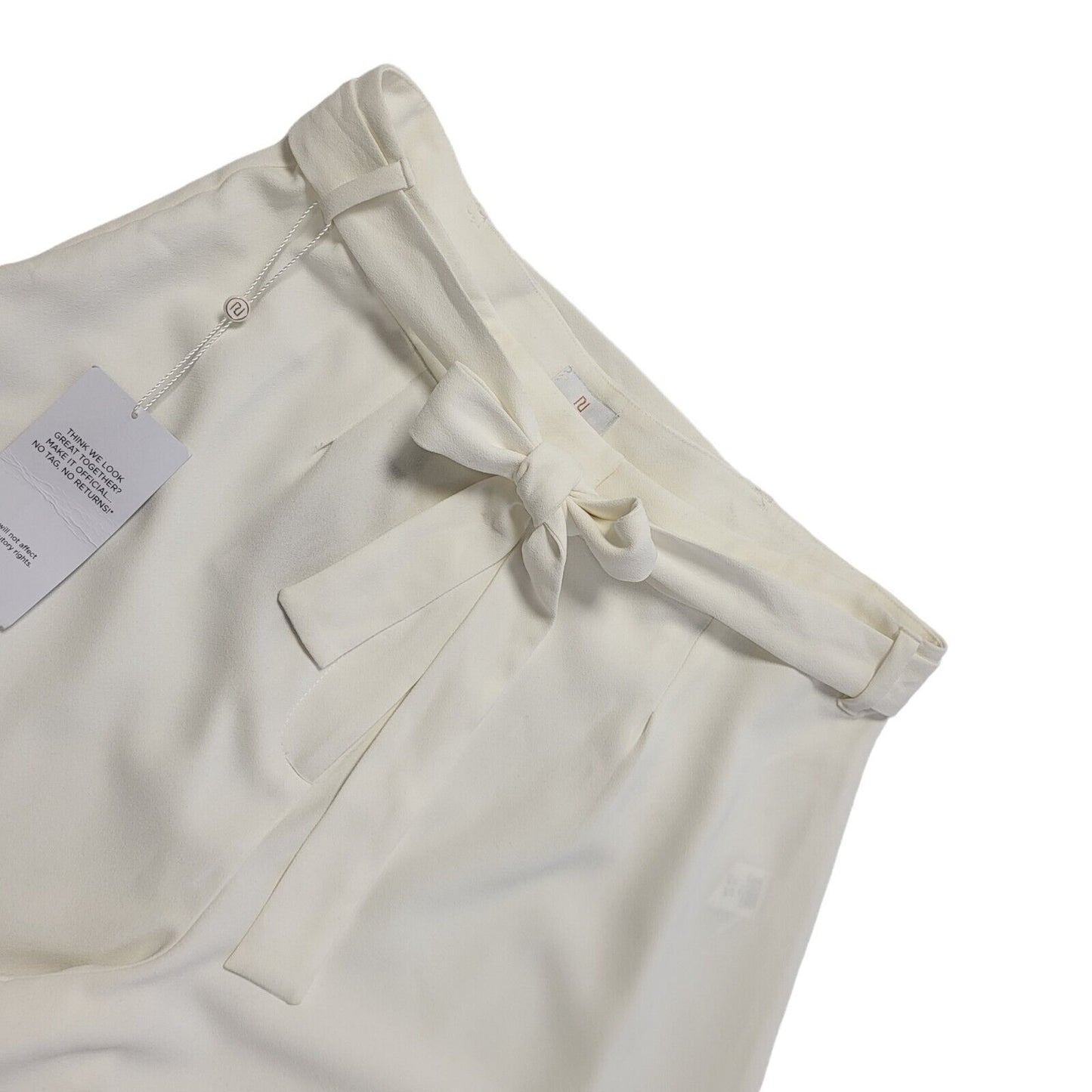 River Island Luxe Modern White belted Wide Leg Trouser Womens UK 16 W34 L23 BNWT