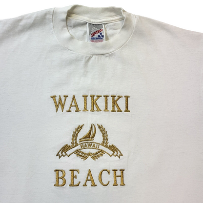 Jerzees 90s Vintage Waikiki Beach White Crew Neck T-Shirt Men's Size M