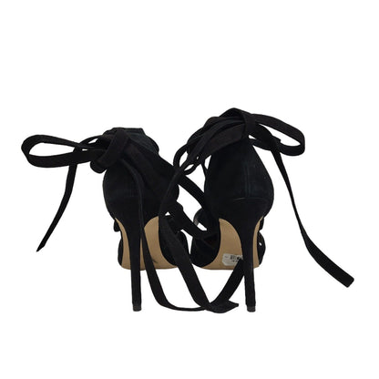 Aldo Black Faux Suede Strappy Heels Shoes Uk Women's Size 5.5