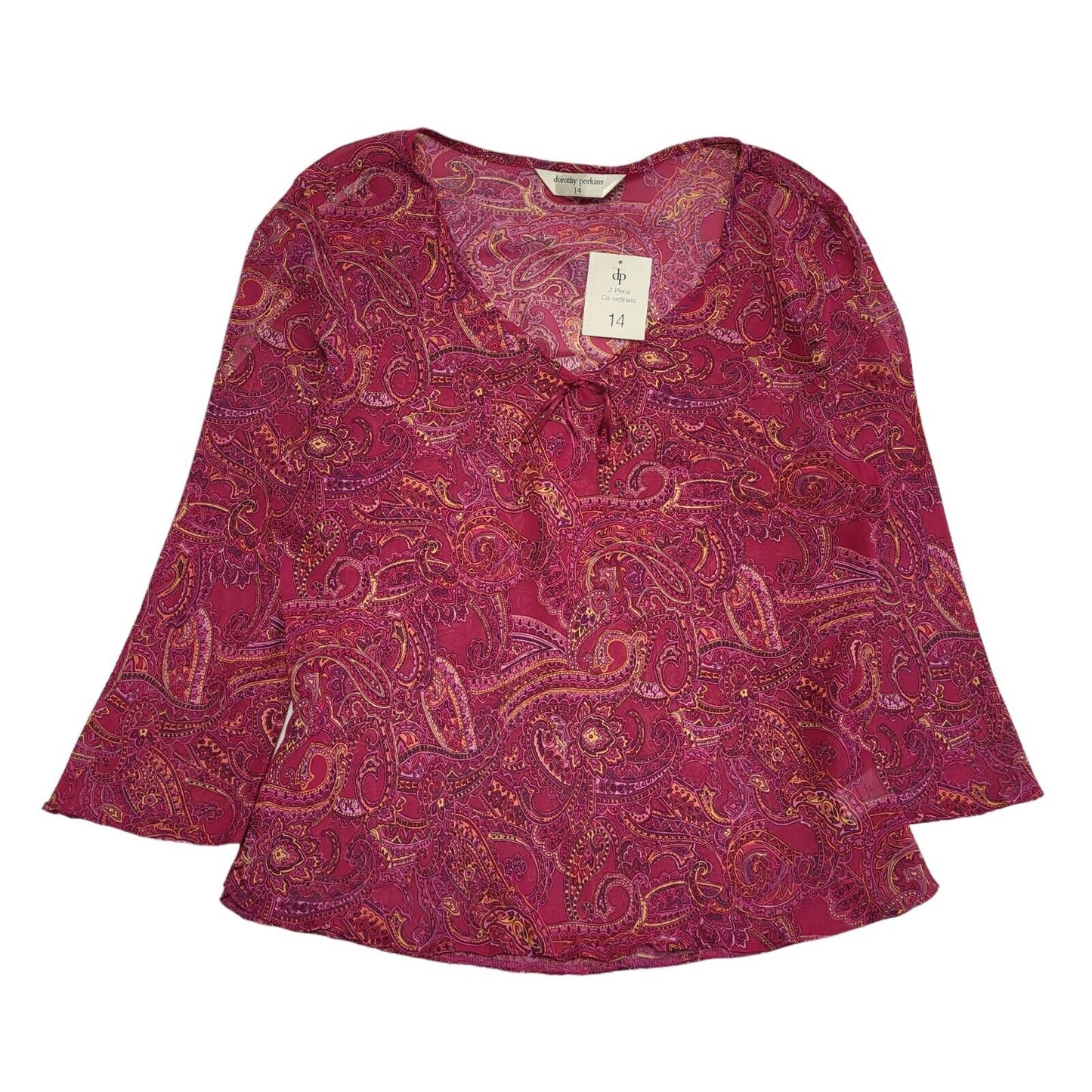 Dorothy Perkins Vintage 90s Pink Paisley 3/4 Sleeve Blouse BNWT Womens UK 14