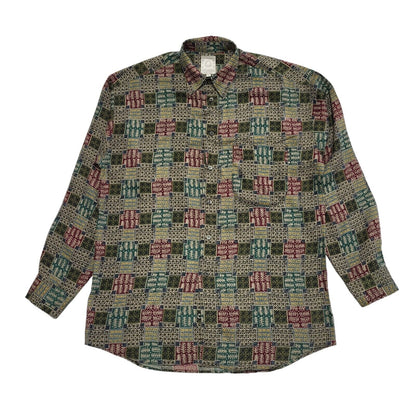 St Michael 90's Green & Red Patterned Viscose Shirt Uk Men's UK S
