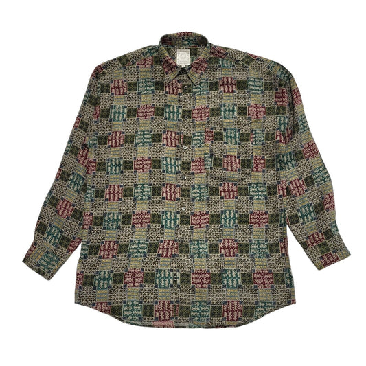 St Michael 90's Green & Red Patterned Viscose Shirt Uk Men's UK S