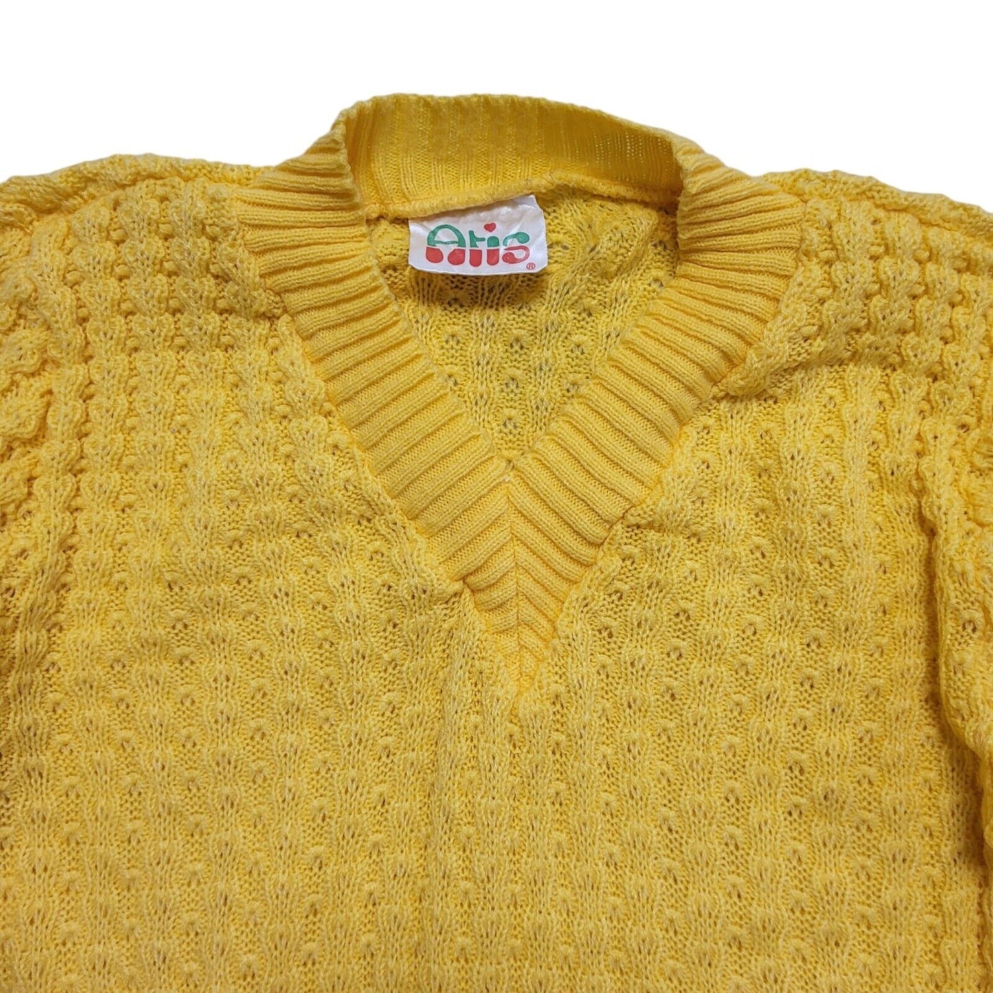 Atis 80s Vintage Yellow V-Neck Jumper Uk Women's Size Small