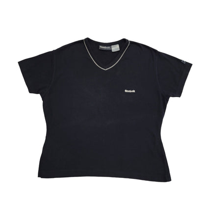 Reebok 90s Vintage Navy Blue V-Neck Cropped T-shirt Top Women's UK Size Medium
