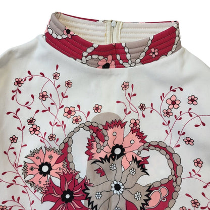 Slic-Wear Vintage 60's Pink & White Floral Mini Dress Womens UK 8 EU 36