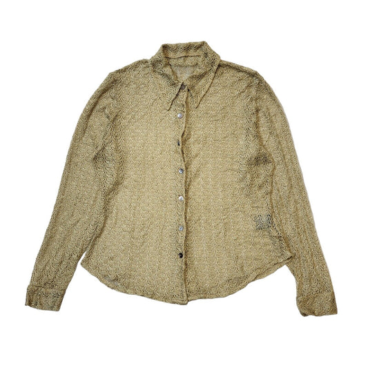 Next 90s Vintage Gold Mesh Button Up Blouse Women's Size 14