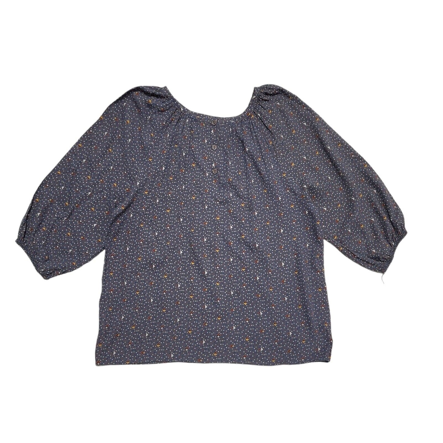 St Michael Vintage 80's Blue Abstract 3/4 Sleeve Blouse Uk Women's Size 16