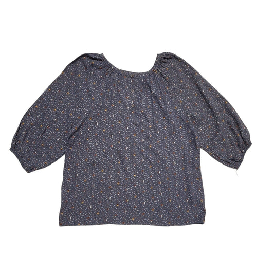 St Michael Vintage 80's Blue Abstract 3/4 Sleeve Blouse Uk Women's Size 16
