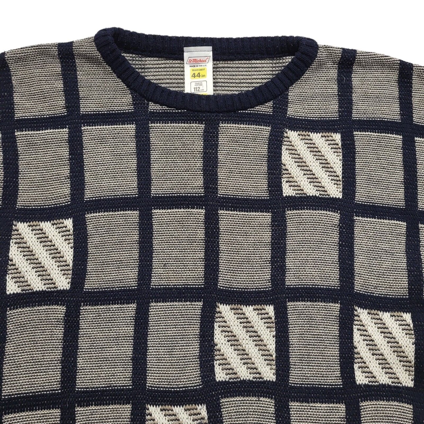 St Michael Vintage 80's Blue & White Round Neck Jumper Mens UK XL