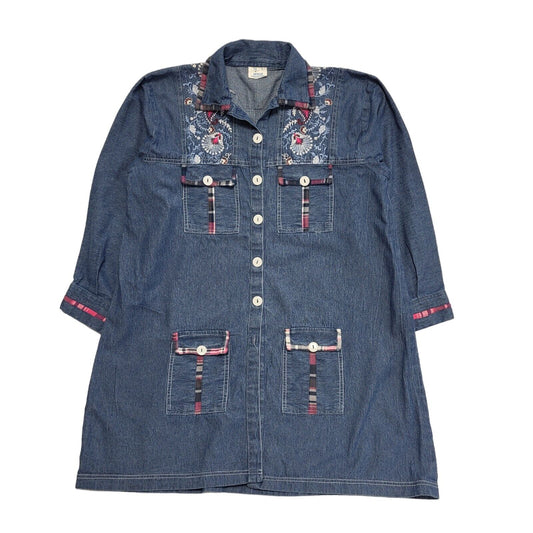 Sehar Vintage 90s Blue Long Sleeve Denim Shirt Dress Uk Women's Size L W30-42