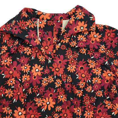 70s Vintage Red Floral Collared Short Sleeved Shift Dress Women's 14