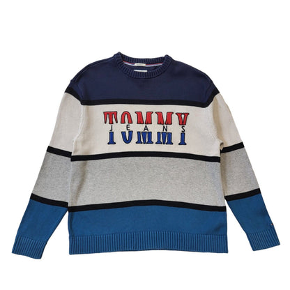 Tommy Jeans Blue & Grey Crew Neck Cotton Jumper Men's Size S