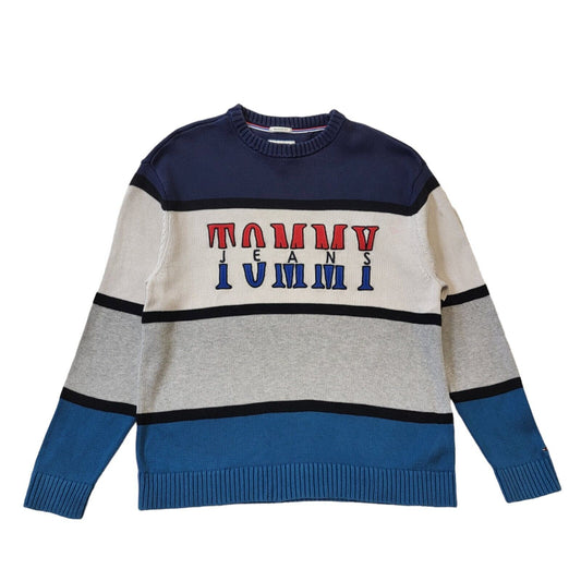 Tommy Jeans Blue & Grey Crew Neck Cotton Jumper Men's Size S